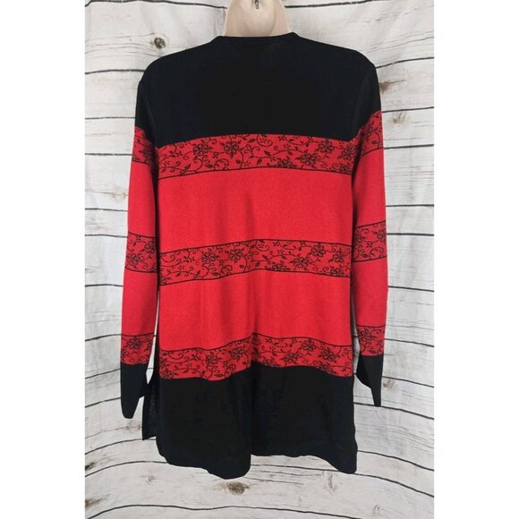 Exclusively Misook Red Floral Jacket Cardigan L Womens Open Long Sleeves - Picture 5 of 6